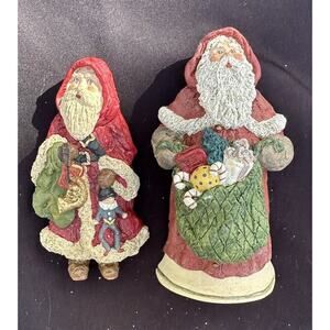 2 Vintage June McKenna Santa Hand Painted Christmas Ornaments 1980s -S75
